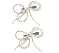 Pince à cheveux élégante avec perles artificielles et nœud en forme de bec de canard pour femme