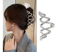 Pince à cheveux élégante en métal argenté, grande pince à cheveux géométrique, design ondulé, pince à cheveux solide, accessoire pour cheveux épais pour femme, pince à cheveux antidérapante, 1 pièce