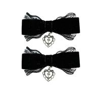 Pince à cheveux en dentelle en forme de cœur avec pompons style punk années 2000 pour queue de cheval - Ornement pour cheveux - Série foncée - Décoration de cheveux anime