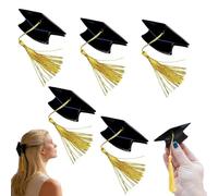 Pince à cheveux en forme de chapeau de remise de diplôme, mini barrettes noires en forme de chapeau de remise de diplôme avec pompon jaune, pince à cheveux pour chapeau de docteur (5 PCS)