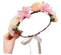 Pince à cheveux en forme de couronne florale avec fleurs artificielles et feuilles de vigne bohème pour printemps été accessoires de photographie (F)