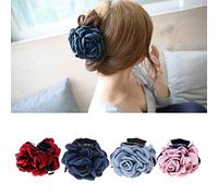 Pince à cheveux en forme de fleur en soie avec nœud pour cheveux - Pour femme - Accessoires de beauté - Bleu foncé