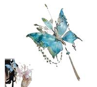 Pince à cheveux en forme de larmes de papillon, ailes de fée 3D mobiles avec pampille perlée, grand accessoire pour cheveux, pour femmes et filles (bleu)