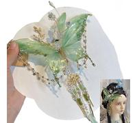 Pince à cheveux en forme de larmes papillon - Pince à cheveux 3D avec pompon en soie perlée - Prise en main confortable et antidérapante pour des coiffures élégantes (vert)