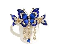 Pince à cheveux en strass de style ethnique, petite taille, pince horizontale, pince crabe, coiffure arrière, pince à cheveux papillon à pompon(Bluecrabclip)