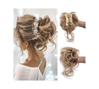 pince à cheveux Extensions de cheveux synthétiques bouclés en chignon décoiffé avec pinces et vrilles(27-613)