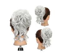 pince à cheveux Extensions de cheveux synthétiques en chignon bou t décoiffé avec élastique(Gris)