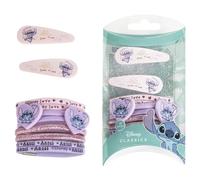 ARTESANÍA CERDÁ - Lot 4 épingles & 8 chouchous Stitch, rose/lilas, résistants, conçu en Espagne