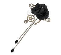 Pince à Cheveux Fleur Engrenage Gothique Lolita Noire pour Femmes | Polyester et Alliage, Décoration Capillaire, Motif Rose Créatif, Convient aux Cheveux Épais ou Fins