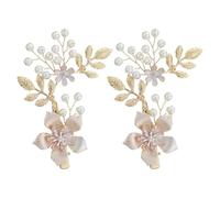 Pince à Cheveux Fleur et Feuille Ornée de Perles, Lot 2 Pièces