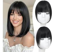 Pince à cheveux frange française 100 % cheveux humains à clipser, frange douce avec branches pour encadrement du visage, coupable et résistante à la chaleur, style de rideau incurvé pour un usage