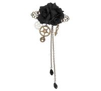 Pince à Cheveux Gothique à Rouages Mécaniques avec Fleur Noire | Style Lolita, Usage Cosplay ou Mariage, Décoration Capillaire, Alliage et Polyester, pour Femmes