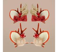 Pince à Cheveux Noel, 4 Pièces Barrette Épingles à Cheveux en Bois de Renne Accessoire de Coiffure de Cerf, Marron Barrettes Clips de Cheveux Cadeau Fête Décoration de Noël pour Enfant Fille Femme