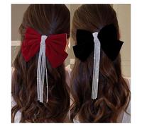 Pince à cheveux noeud Pinces à cheveux rétro en velours for filles, accessoires avec pompon Flash, cravates en ruban strass mariage(Style 2-black)
