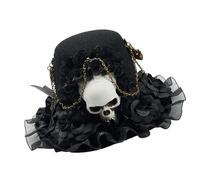 Pince à cheveux punk avec tête de mort et fleur - Accessoire pour cheveux