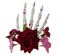 Pince à cheveux punk en forme d'os décorée avec des roses, parfaite pour Halloween et tenues esthétiques sombres
