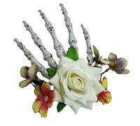 Pince à cheveux punk en forme d'os décorée avec des roses, parfaite pour Halloween et tenues esthétiques sombres