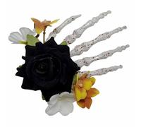 Pince à cheveux punk en forme d'os décorée avec des roses, parfaite pour Halloween et tenues esthétiques sombres