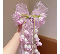 Pince à cheveux tendance super fée fleur fleur épingle à cheveux épingle à cheveux orchidée accessoire cheveux haut de gamme long nœud dentelle (violet)