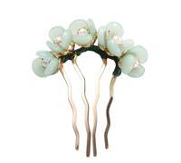 Pince à cheveux verte - Style chinois vintage - Épingle à cheveux en forme de U - Peigne à cheveux latéral à 4 broches - Accessoires pour cheveux