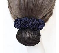 Pince à chignon en crochet avec pince à cheveux en forme de rose - Classique d'été vintage - Nœud papillon pour femme - Bleu marine - Filet fin