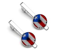 Pince à cravate à motif drapeau de Porto Rico pour homme, pince à cravate ronde et boutons de manchette assortis, ensemble de 2 pièces - O7DS