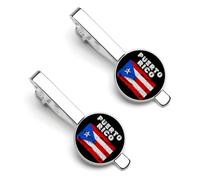 Pince à cravate à motif drapeau de Porto Rico pour homme, pince à cravate ronde et boutons de manchette assortis, ensemble de 2 pièces - 1 et 10