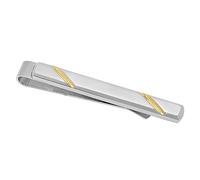 Pince à cravate bicolore en acier inoxydable finition or jaune et argent à rayures diagonales
