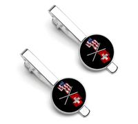 Pince à cravate drapeau américain et suisse pour homme, pince à cravate ronde et boutons de manchette assortis, ensemble de 2 pièces pour accessoires de mode de luxe - A0B1
