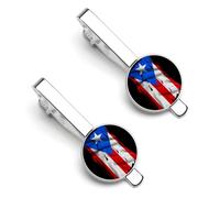 Pince à cravate drapeau de Porto Rico déchiré et abîmé pour homme, pince à cravate ronde et boutons de manchette assortis, ensemble de 2 pièces - O7DS