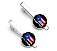 Pince à cravate drapeau de Porto Rico pour homme, pince à cravate ronde et boutons de manchette assortis, accessoires de mode de luxe (2 pièces) - 1