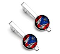 Pince à cravate drapeau de Porto Rico rose pour homme, pince à cravate ronde et boutons de manchette assortis, ensemble de 2 pièces pour accessoires de mode de luxe - O7DS