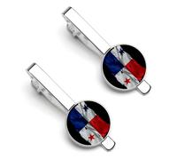Pince à cravate drapeau panaméen déchiré et abîmé pour homme, pince à cravate ronde et boutons de manchette assortis, ensemble de 2 pièces - O7DS