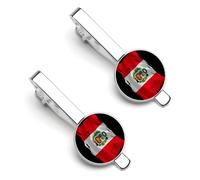 Pince à cravate drapeau péruvien déchiré et brisé pour homme, pince à cravate ronde et boutons de manchette assortis, ensemble de 2 pièces - O7DS