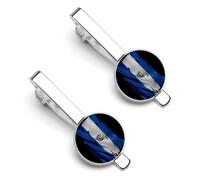 Pince à cravate drapeau salvadorien déchiré et abîmé pour homme, pince à cravate ronde et boutons de manchette assortis, ensemble de 2 pièces - O7DS-1