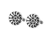 Pince à Cravate Homme Pentacle Pentagram Moon Phase Cufflinks Men Stainless Steel Cufflink For Shirt(Silver)