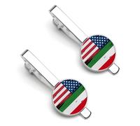 Pince à cravate humoristique pour homme, avec drapeaux des États-Unis et de l'Italie, argentée, idéale pour les affaires, un anniversaire ou un mariage (lot de 2).