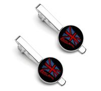 Pince à cravate humoristique vintage avec drapeau anglais pour homme, argentée, idéale pour les affaires, un anniversaire ou un mariage (lot de 2).