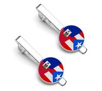 Pince à cravate mi-drapeau haïtien mi-drapeau de Porto Rico pour homme, pince à cravate ronde et boutons de manchette assortis, accessoire de mode de luxe (2 pièces) - O7DS