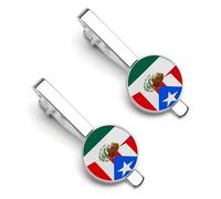 Pince à cravate moitié Mexique, moitié Porto Rico, pour homme, pince à cravate ronde et boutons de manchette assortis, accessoires de mode de luxe (2 pièces) - A0B1