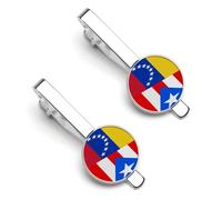 Pince à cravate moitié-moitié drapeau de Porto Rico pour homme, pince à cravate ronde et boutons de manchette assortis, accessoires de mode de luxe (2 pièces) - A0B1