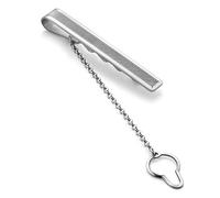 Pince À Cravate Pour Homme En Argent Sterling Avec Motif De Rayure Fine Et Chaîne De Sécurité