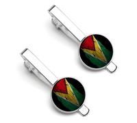 Pince à cravate pour homme, motif drapeau guyanais déchiré, ensemble de 2 pinces à cravate rondes et boutons de manchette pour accessoires de mode de luxe - O7DS