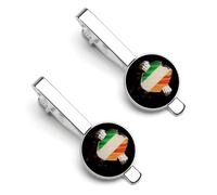 Pince à cravate vintage drapeau irlandais déchiré et brisé pour homme, pince à cravate ronde et boutons de manchette assortis, accessoire de mode de luxe (2 pièces) - RE2DSA3