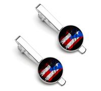 Pince à cravate vintage Porto Rico, motif drapeau américain, pour homme, pince à cravate ronde et boutons de manchette assortis, accessoires de mode de luxe (2 pièces - 1 et - 9).