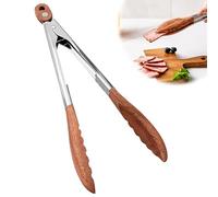 Pince à cuisiner avec pointes en bois, pince de cuisine de qualité supérieure en bois et acier inoxydable, idéale pour barbecue, salade, pain, concombre, en bois de noyer naturel