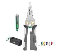 Pince à dénuder 8 en 1 multifonction avec testeur de tension, outil dénudage pliable avec stylo multimètre 5 rubans adhésifs for couper tirer, outil sertissage durable for réparations domicile(Gray)