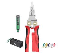 Pince à dénuder 8 en 1 multifonction avec testeur de tension, outil dénudage pliable avec stylo multimètre 5 rubans adhésifs for couper tirer, outil sertissage durable for réparations domicile(Red)