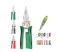 Pince À Dénuder Seese 8 En 1 Avec Testeur De Tension, Outil De Sertissage Professionnel Multifonctionnel Avec Stylo, Multimètre, Pince À Casser, Coupe-fil À Bec Pointu, Traction, Grattage(Green)