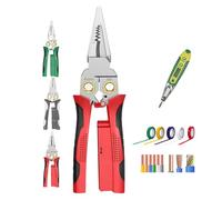 Pince À Dénuder Seese 8 En 1 Avec Testeur De Tension, Outil De Sertissage Professionnel Multifonctionnel Avec Stylo, Multimètre, Pince À Casser, Coupe-fil À Bec Pointu, Traction, Grattage(Red)